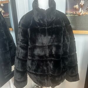 Karl Lagerfield Luxurious Black Faux Fur Coat - NWOT